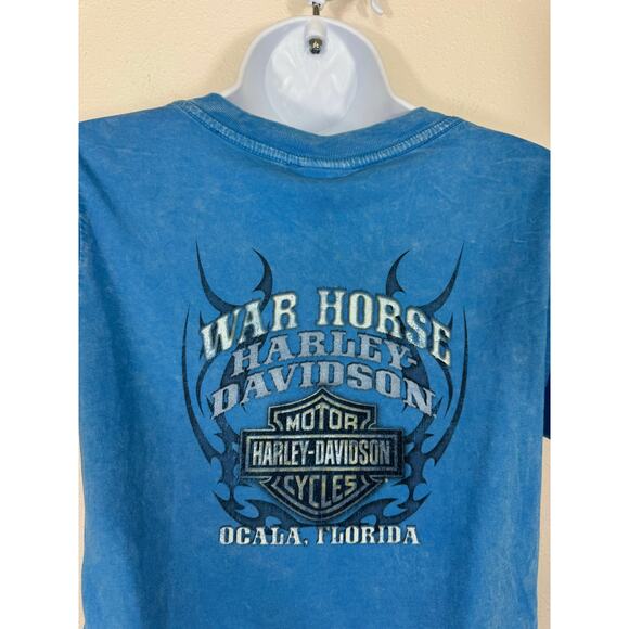 Harley-Davidson War Horse Ocala Florida Blue V-Neck Graphic Tee Size M - Picture 5 of 7